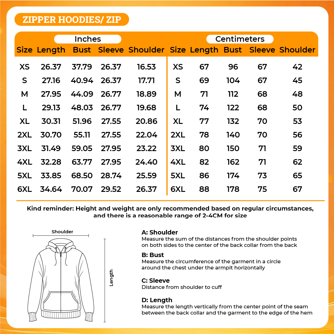 Product size chart