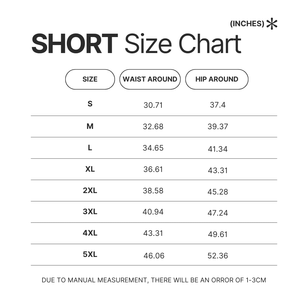 Short Size Chart - Bleach Merchandise