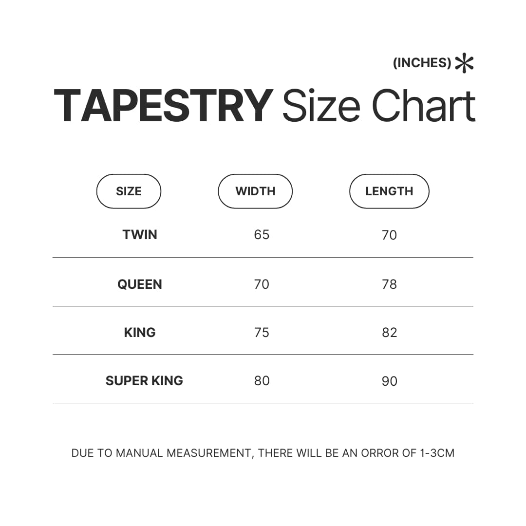 Tapestry Size Chart - Bleach Merchandise Store