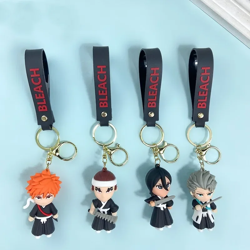 kf S0999e408b1f243f3a68a17560d5792a39 Japanese Anime BLEACH Silicone Keychain Cartoon Kurosaki Ichigo Cosplay Keyring for Men Car Pendant Charms Accessories - Bleach Merchandise