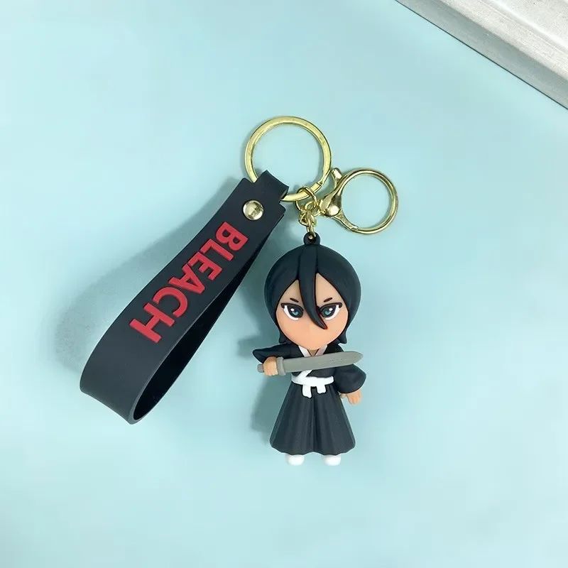 kf Sd1a570897f7d41c588db3ef2e67c0a25A Japanese Anime BLEACH Silicone Keychain Cartoon Kurosaki Ichigo Cosplay Keyring for Men Car Pendant Charms Accessories - Bleach Merchandise