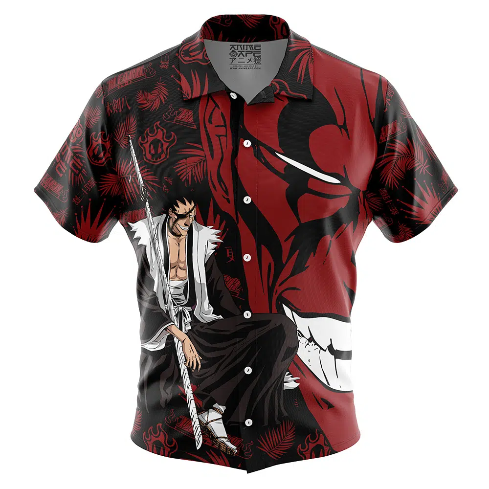 Zaraki Kenpachi Bleach Short Sleeve Hawaiian Shirt FRONT mockup - Bleach Merchandise